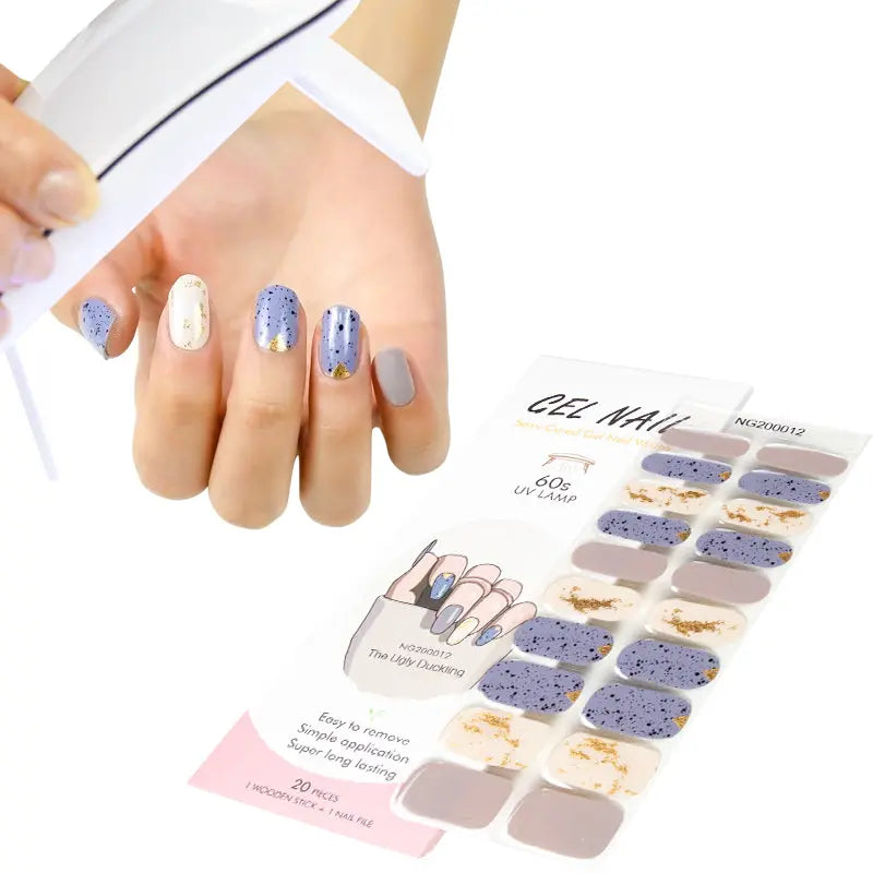Custom Nail Wraps Wholesale Gel Nails, Bulk Semi-Cured Gel Nail Wraps, Geometric Glitter, Blue Golden 104-HUIZI-HUIZI Nails manufacturer