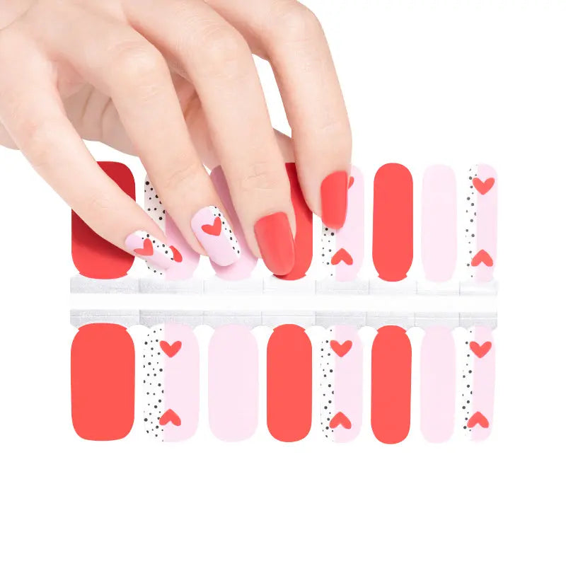 Custom Nail Wraps Wholesale Valentines Nails, Love Polka Dots HUIZI