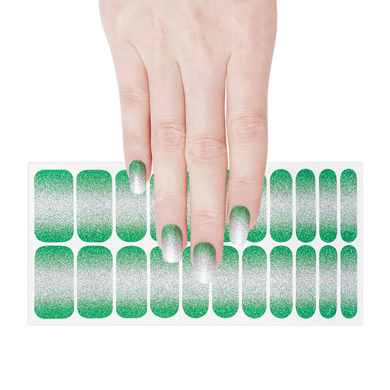 Bulk Nail Strips Custom Glitter Nail Stickers, Silvery Green HUIZI