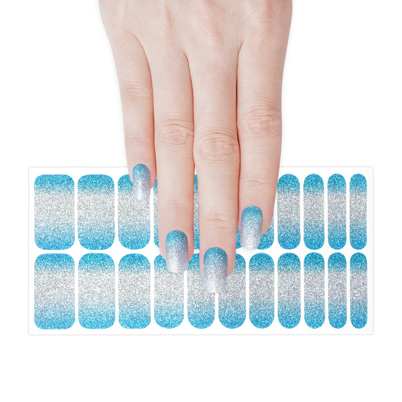Bulk Nail Strips Custom Glitter Nail Stickers, Silvery Blue HUIZI