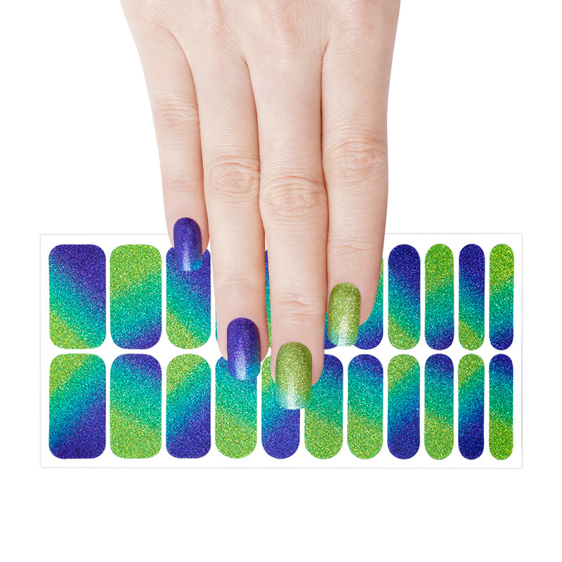 Bulk Nail Strips Custom Glitter Nail Stickers, Blue-Green Art HUIZI