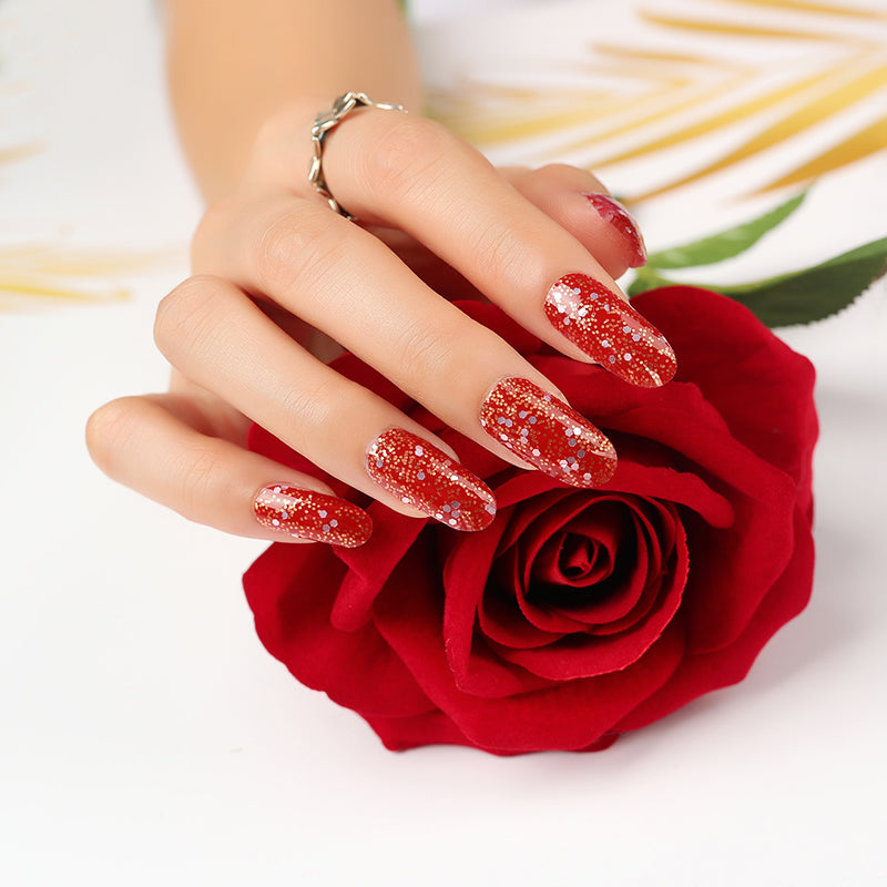 Custom & Private Label Glitter Nails Fall Nail Designs, Red Sequin HUIZI