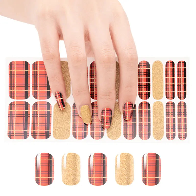 Nail Stickers Wholesale Custom Nail Designs, Geometric Squares, Orange and Yellow-HUIZI-HUIZI Nails manufacturer