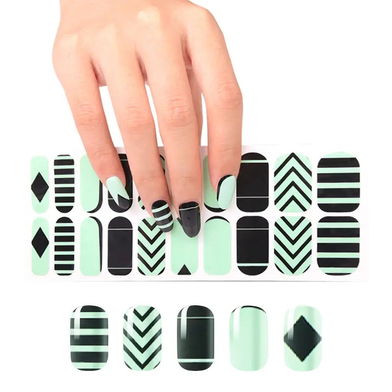 Nail Stickers Wholesale Custom Nail Designs, Geometric Stripes, Black and Green-HUIZI-HUIZI Nails manufacturer