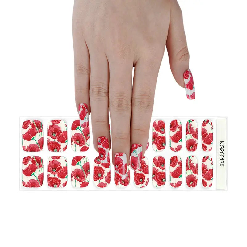 Nail Wraps Bulk Semi Cured Nail Strips Art Design Nails, Amaryllis HUIZI