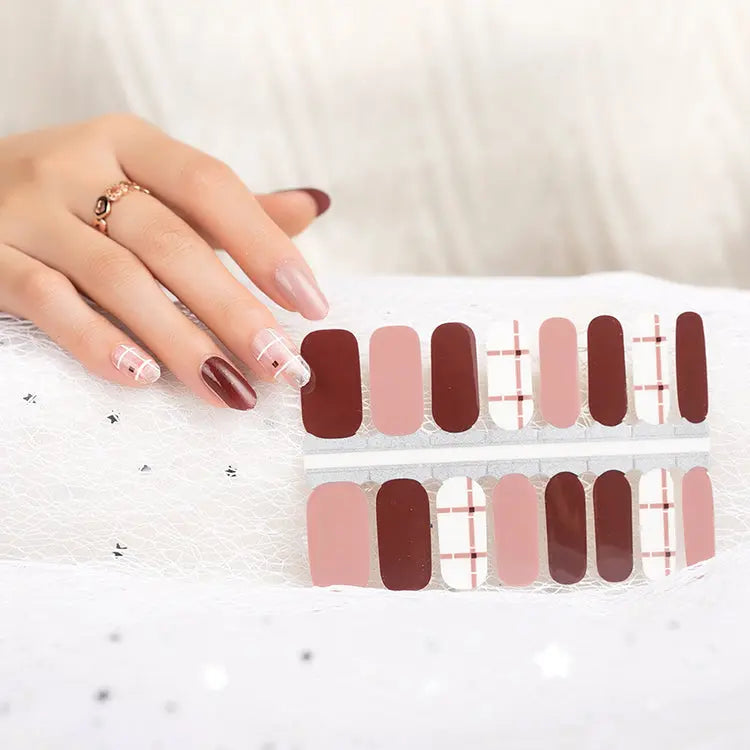 Wholesale Art Design Nails Fall Nail Colors, Burgundy Grid HUIZI