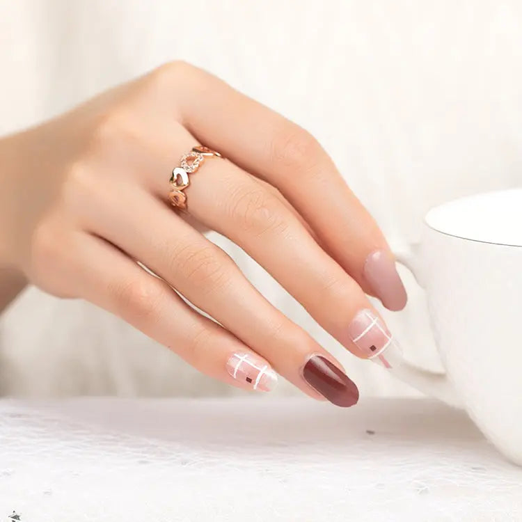 Wholesale Art Design Nails Fall Nail Colors, Burgundy Grid HUIZI