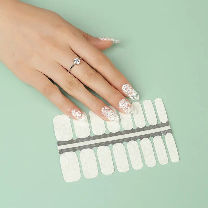 Wholesale Nail Wraps Clear White Wedding Nails, Clear Floral HUIZI