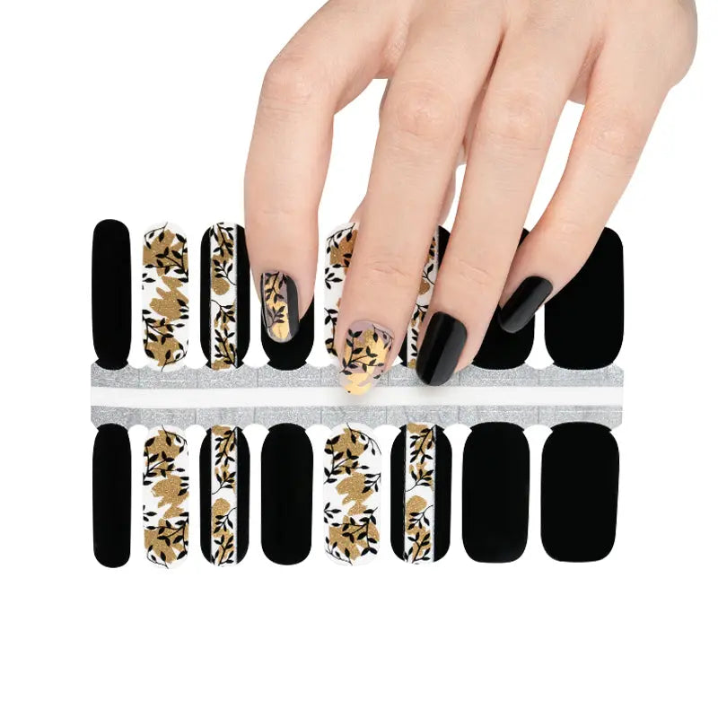 Wholesale Nail Wraps Nail Supply & Custom Nail Designs, Vintage Black Golden Vines HUIZI