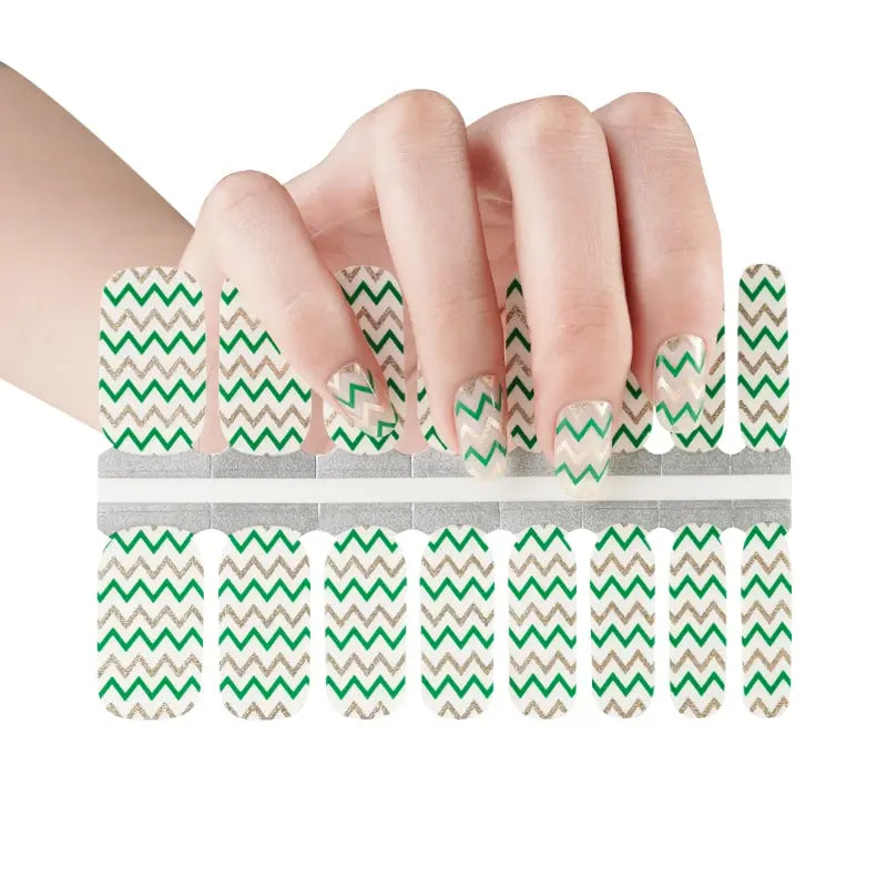 Wholesale Nail Wraps Saint Patrick'S Day, Striped Waves Green HUIZI