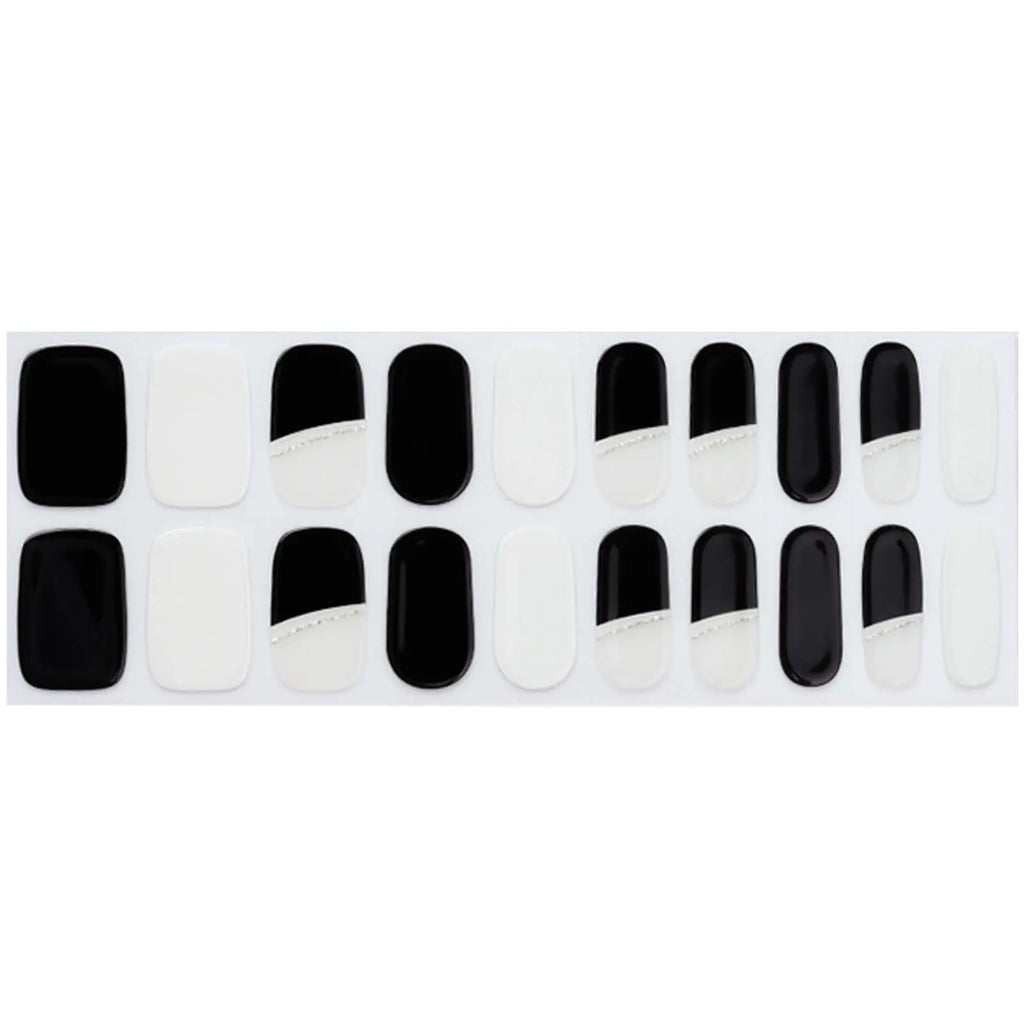 Wholesale Semi Cured Gel Nails Custom Nail Designs Supplier, Glitter, Minimalist Black and White HUIZI
