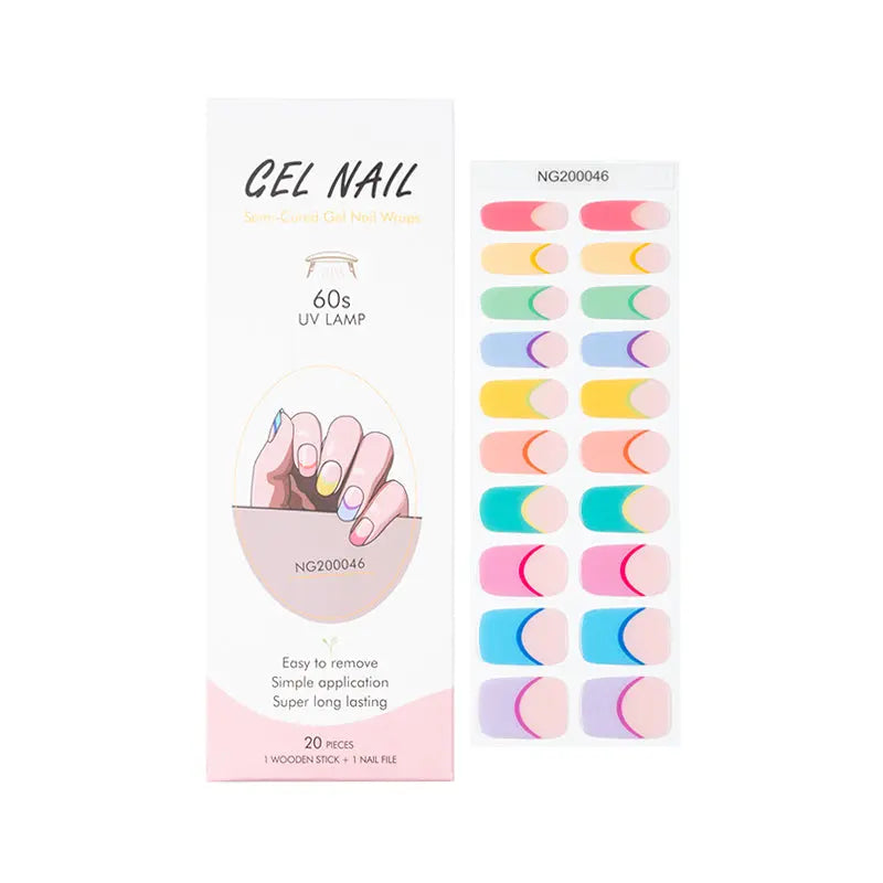 Wholesale Semi Cured Gel Nails, Custom Nail Wraps, French Nail, Multicolor-HUIZI-HUIZI Nails manufacturer