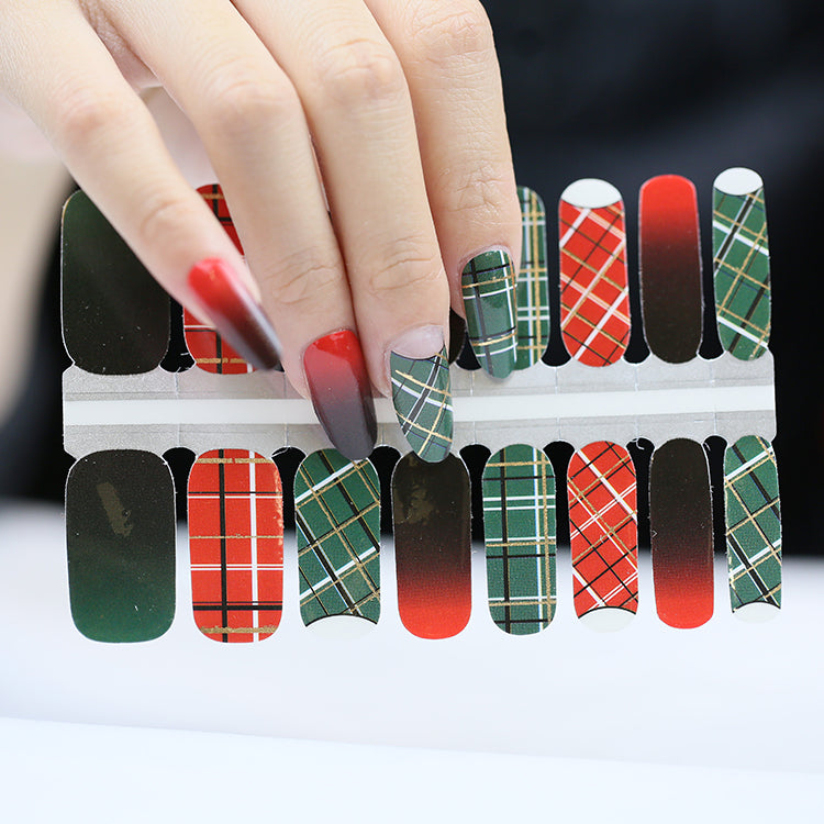 Wholesale Glitter Nails, Christmas Nail Designs, Red Green Grid HUIZI