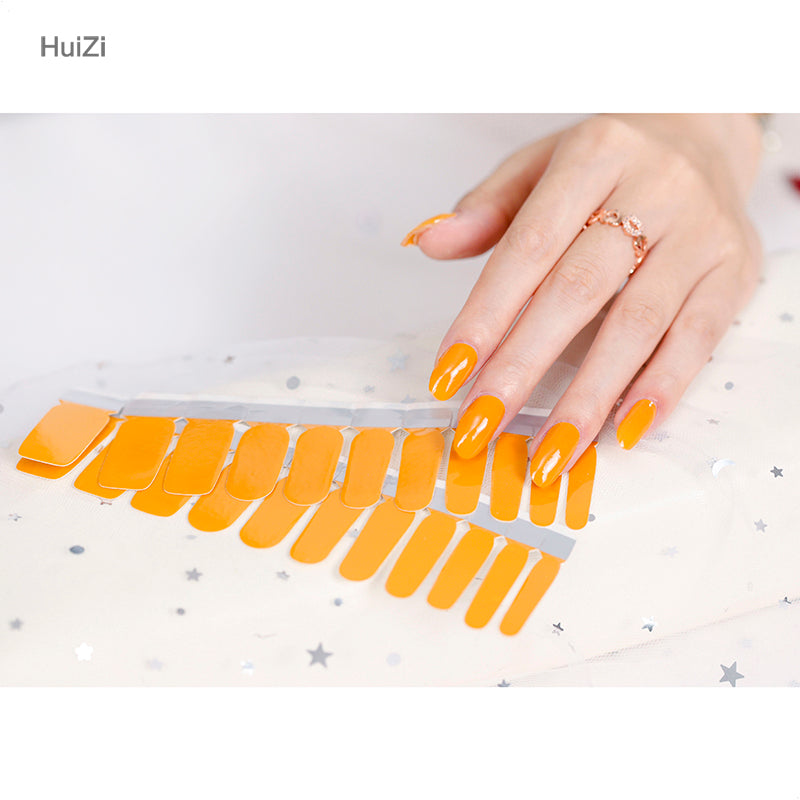 Wholesale Nail Polish Strips Custom Nail Designs, Solid, Mango Yellow HUIZI