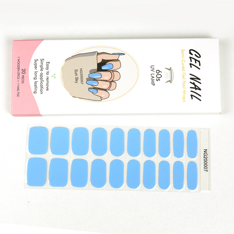 Nail Stickers Bulk Semi Cured Gel Nail Wraps Solid Color Nails, Solid, Sky Blue HUIZI