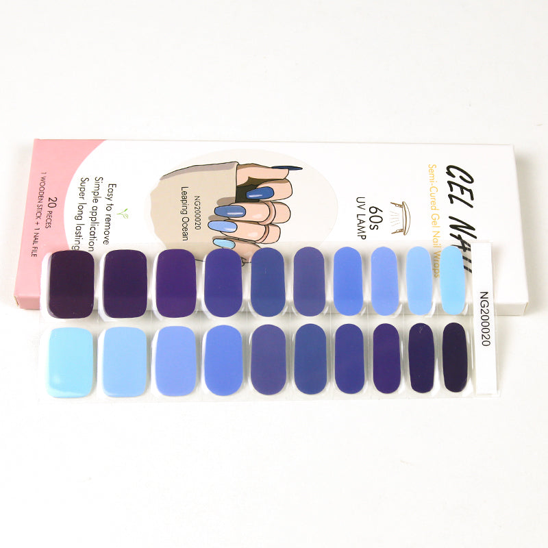Wholesale Semi Cured Gel Nails Custom Design Nail Wraps, Solid, Blue Gradient HUIZI