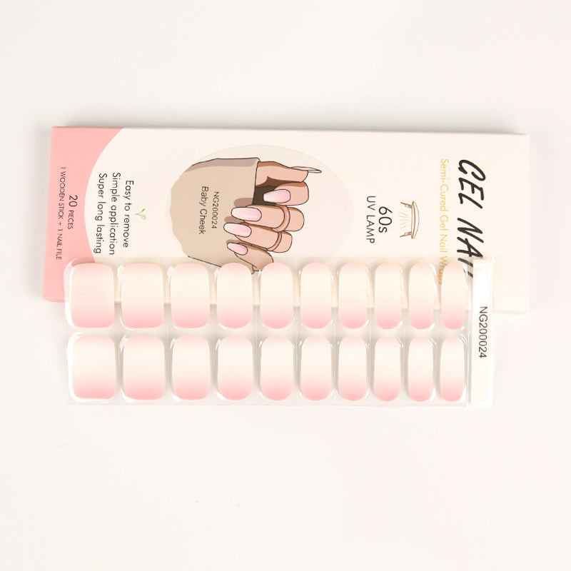 Wholesale Semi Cured Gel Nails Custom Design Nail Wraps, Solid, Pink Gradient HUIZI